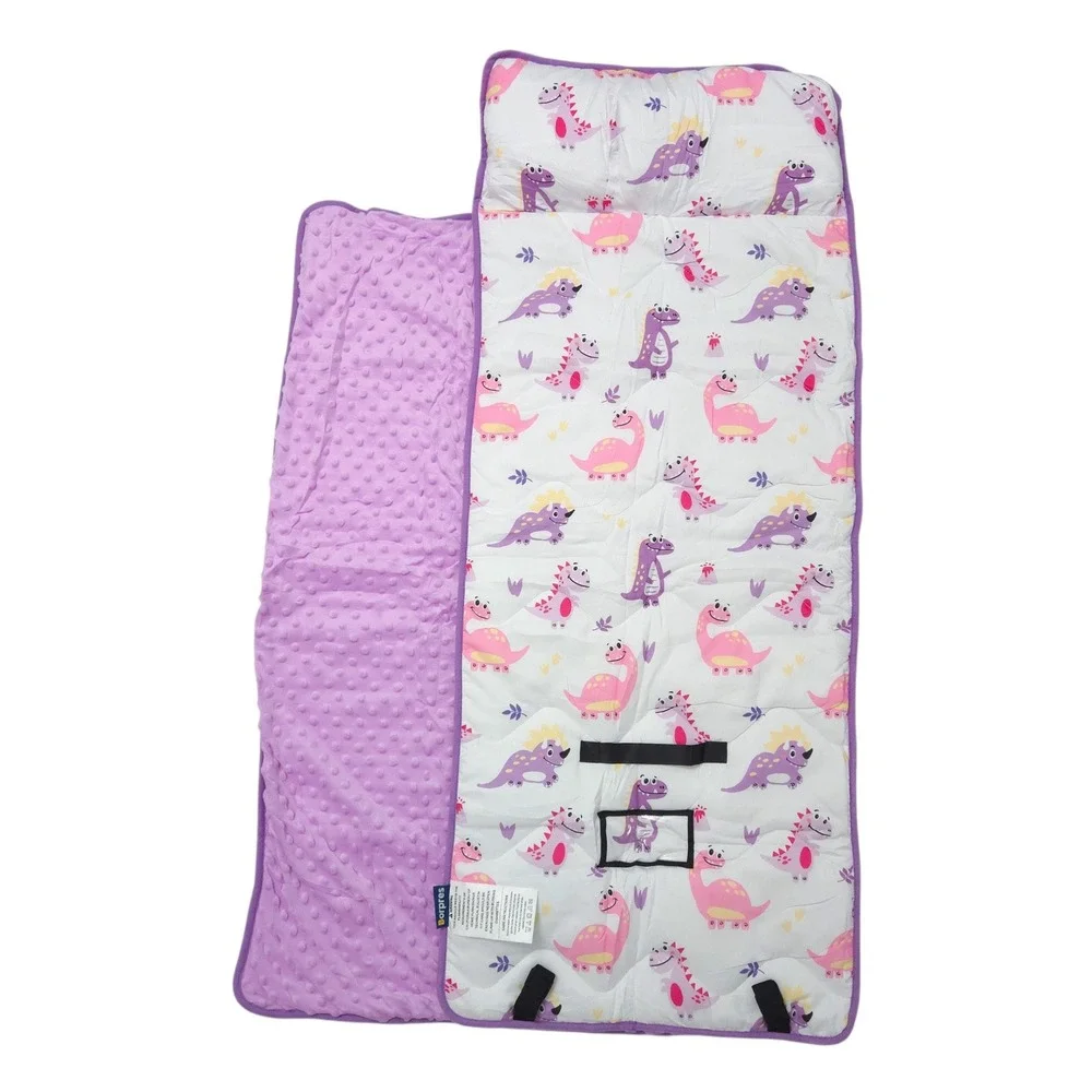 Dinosaur Purple & Pink Toddler Roll-Up Nap Mat with Pillow and Blanket